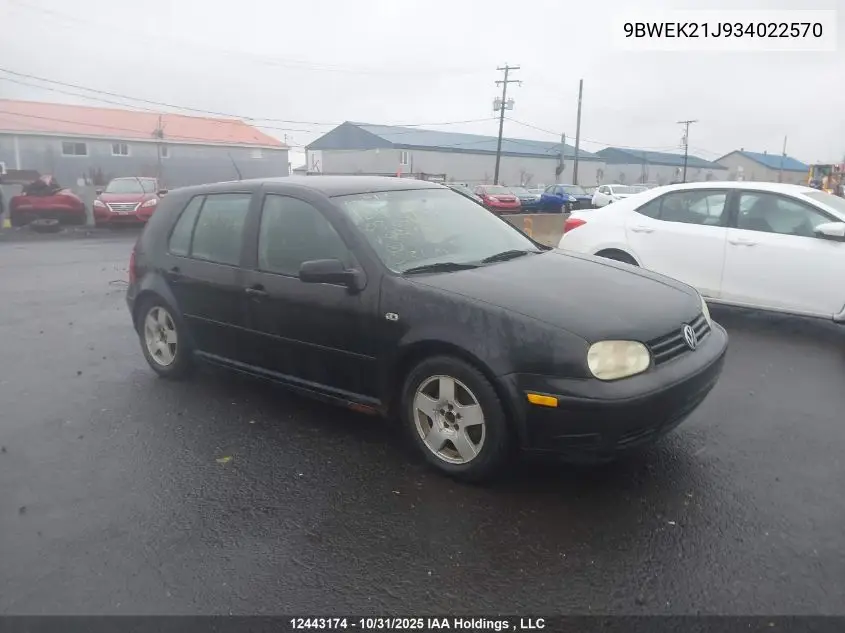 9BWEK21J934022570 2003 Volkswagen Golf Cl