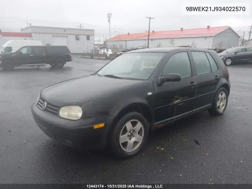 9BWEK21J934022570 2003 Volkswagen Golf Cl
