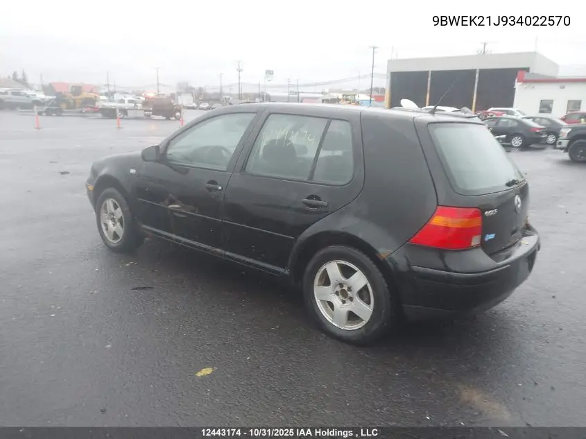 9BWEK21J934022570 2003 Volkswagen Golf Cl