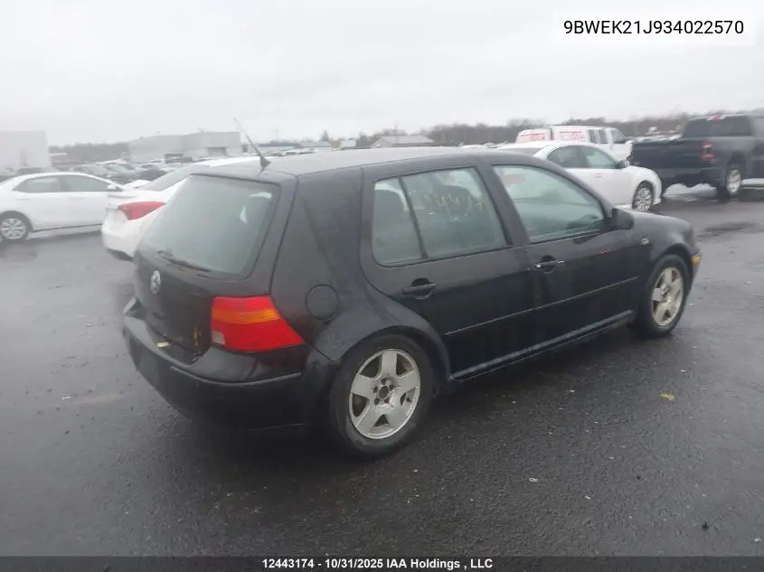 9BWEK21J934022570 2003 Volkswagen Golf Cl