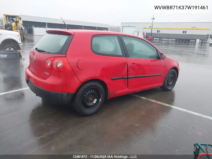 WVWBR71K37W191461 2007 Volkswagen Rabbit 3-Door