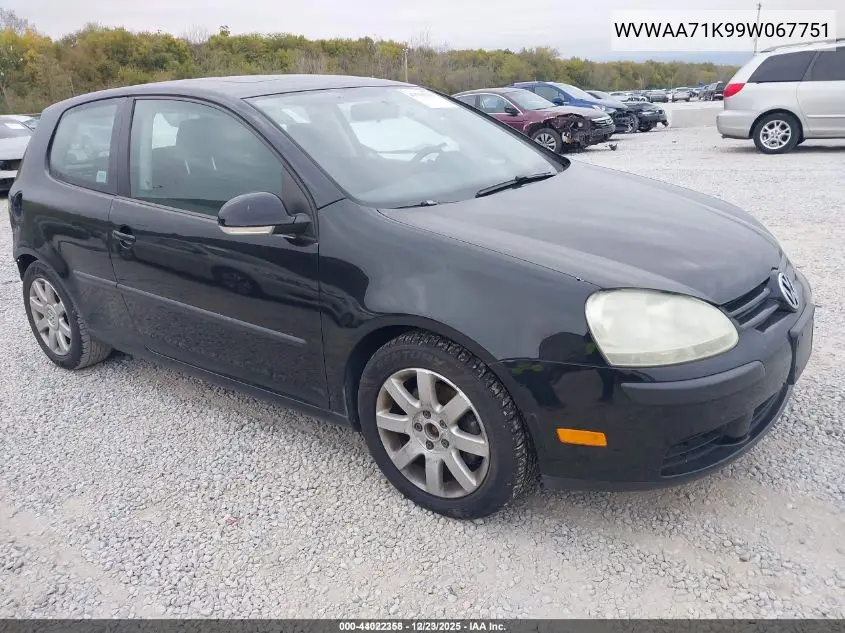 WVWAA71K99W067751 2009 Volkswagen Rabbit S