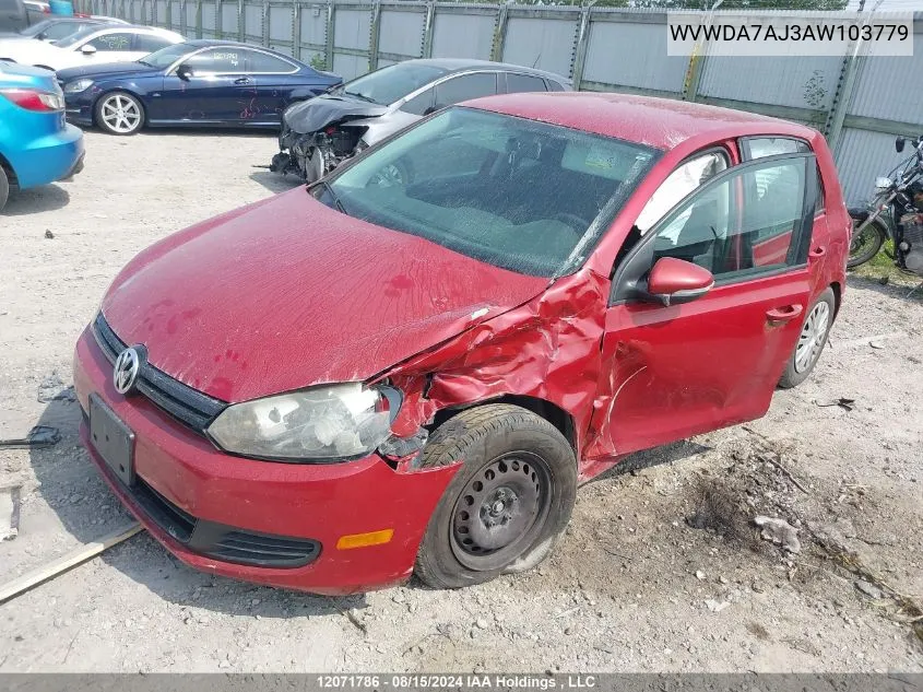 2010 Volkswagen Golf VIN: WVWDA7AJ3AW103779 Lot: 12071786