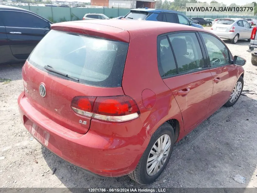 2010 Volkswagen Golf VIN: WVWDA7AJ3AW103779 Lot: 12071786