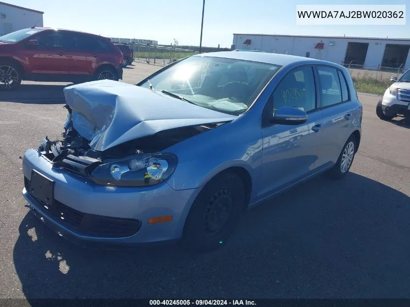 2011 Volkswagen Golf 2.5L 4-Door VIN: WVWDA7AJ2BW020362 Lot: 40245005