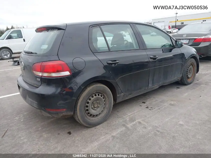 WVWDA7AJ3CW050536 2012 Volkswagen Golf 2.5L Comfortline/2.5L Highline/2.5L Sportline/2.5L Trendline