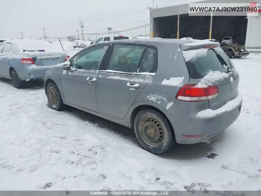 WVWCA7AJ3CW231860 2012 Volkswagen Golf 2.5L Comfortline/2.5L Highline/2.5L Sportline/2.5L Trendline