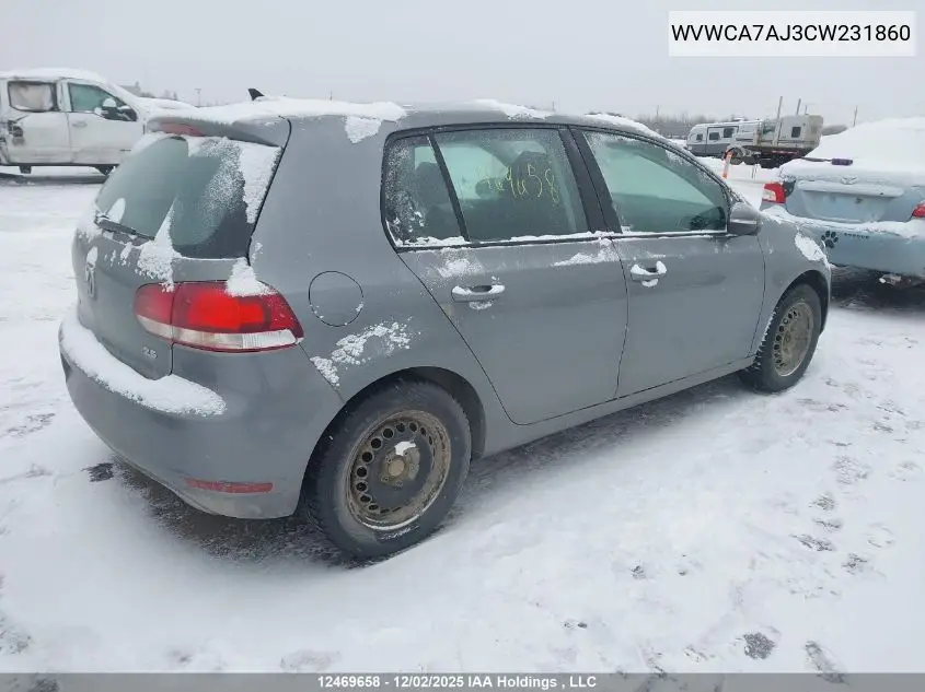 WVWCA7AJ3CW231860 2012 Volkswagen Golf 2.5L Comfortline/2.5L Highline/2.5L Sportline/2.5L Trendline