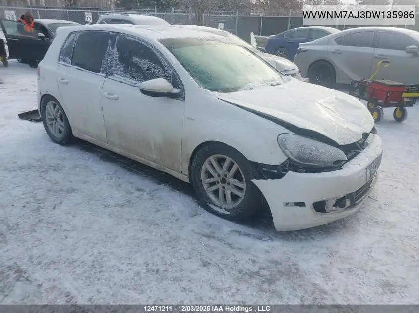 WVWNM7AJ3DW135986 2013 Volkswagen Golf 2.0 Tdi Comfortline/2.0 Tdi Highline/Wolfsburg Edition 2.0 Tdi
