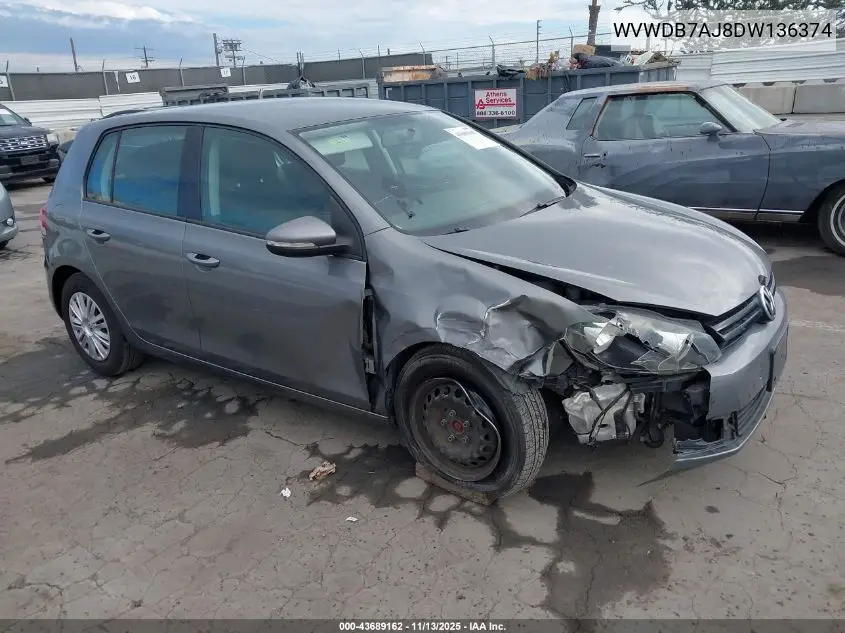 WVWDB7AJ8DW136374 2013 Volkswagen Golf 2.5L 4-Door
