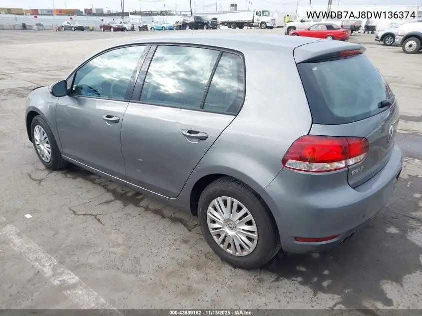 WVWDB7AJ8DW136374 2013 Volkswagen Golf 2.5L 4-Door