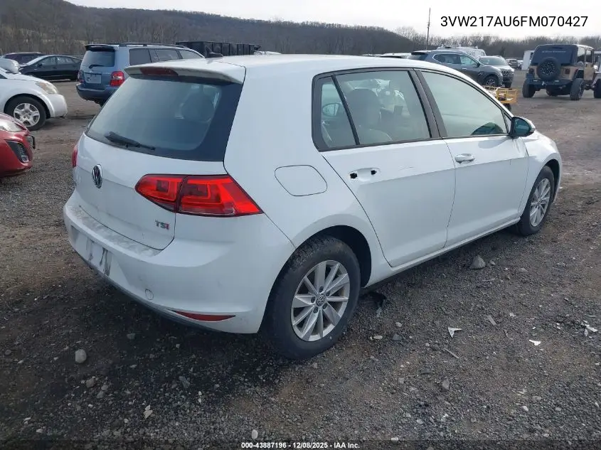 3VW217AU6FM070427 2015 Volkswagen Golf Tsi S 4-Door