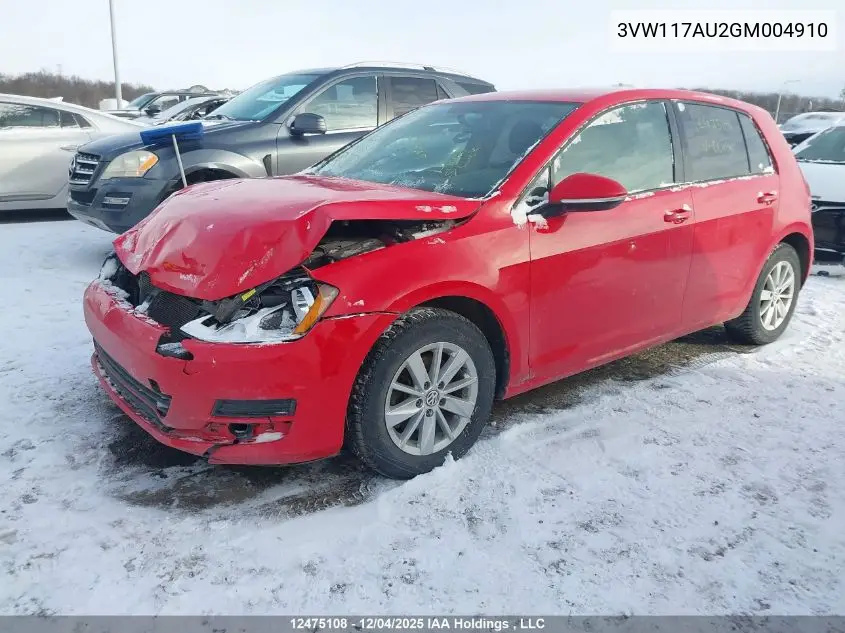 3VW117AU2GM004910 2016 Volkswagen Golf 1.8 Tsi Comfortline/1.8 Tsi Highline/1.8 Tsi Trendline