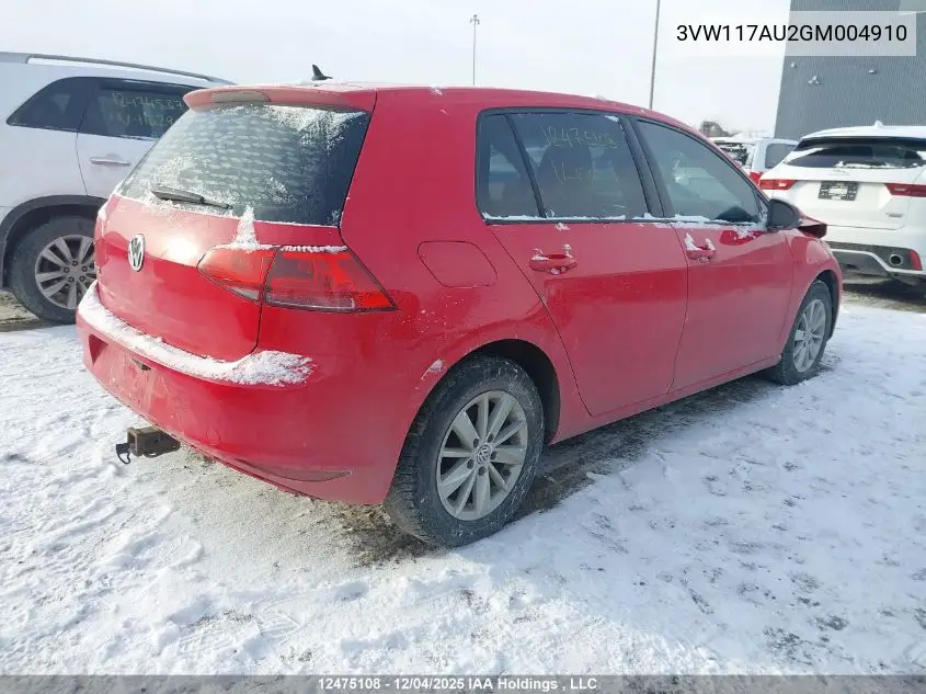 3VW117AU2GM004910 2016 Volkswagen Golf 1.8 Tsi Comfortline/1.8 Tsi Highline/1.8 Tsi Trendline