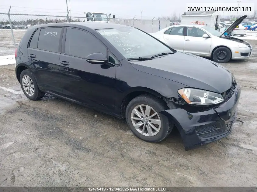 3VW117AU8GM051181 2016 Volkswagen Golf 1.8 Tsi Comfortline/1.8 Tsi Highline/1.8 Tsi Trendline
