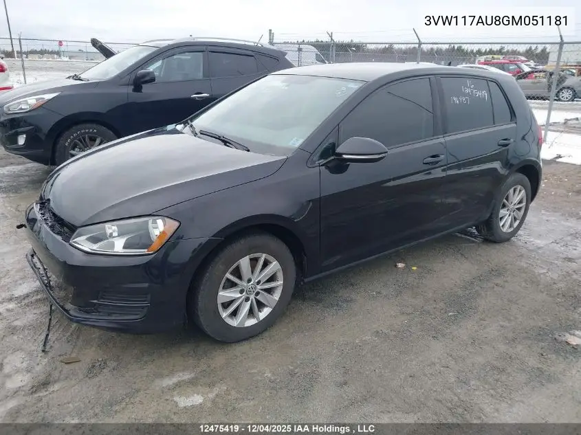 3VW117AU8GM051181 2016 Volkswagen Golf 1.8 Tsi Comfortline/1.8 Tsi Highline/1.8 Tsi Trendline