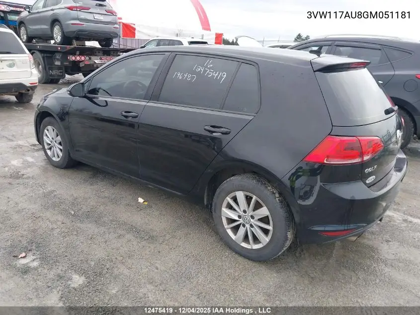 3VW117AU8GM051181 2016 Volkswagen Golf 1.8 Tsi Comfortline/1.8 Tsi Highline/1.8 Tsi Trendline