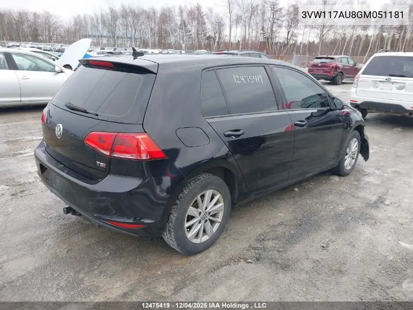 3VW117AU8GM051181 2016 Volkswagen Golf 1.8 Tsi Comfortline/1.8 Tsi Highline/1.8 Tsi Trendline