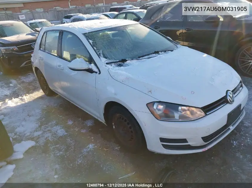 3VW217AU6GM031905 2016 Volkswagen Golf S/Se/Sel