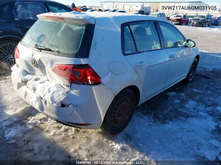 3VW217AU6GM031905 2016 Volkswagen Golf S/Se/Sel