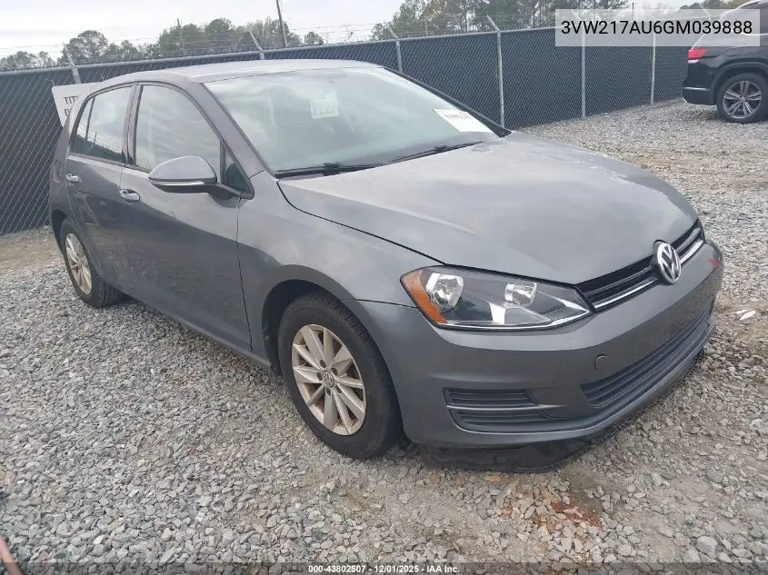 3VW217AU6GM039888 2016 Volkswagen Golf Tsi S 4-Door