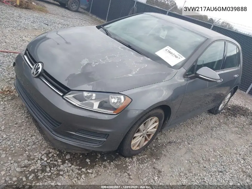 3VW217AU6GM039888 2016 Volkswagen Golf Tsi S 4-Door