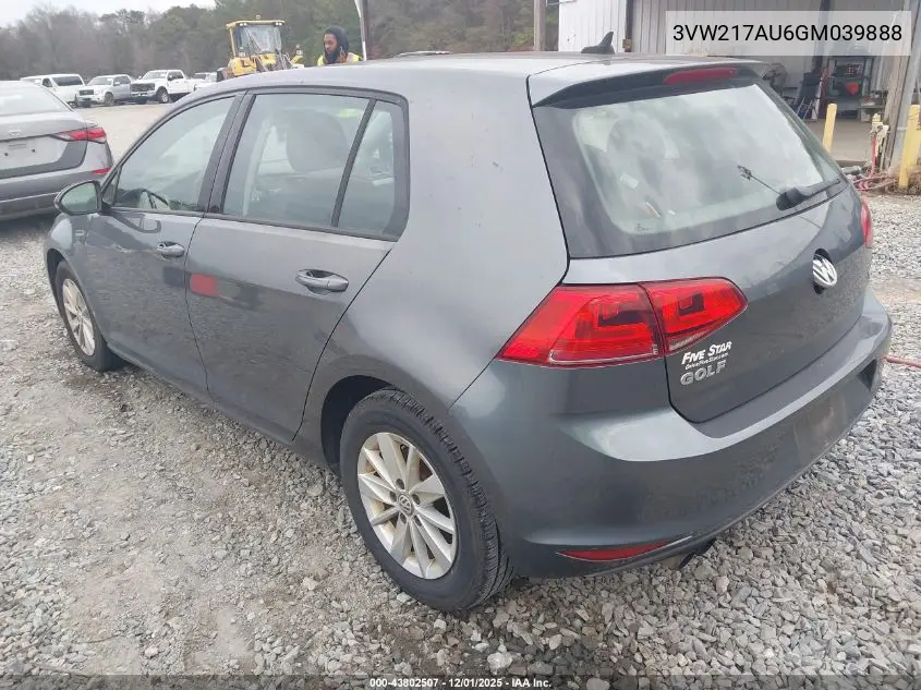 3VW217AU6GM039888 2016 Volkswagen Golf Tsi S 4-Door