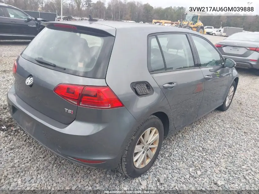 3VW217AU6GM039888 2016 Volkswagen Golf Tsi S 4-Door