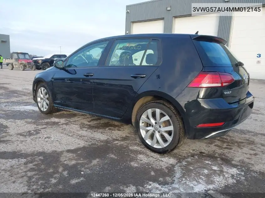 3VWG57AU4MM012145 2021 Volkswagen Golf