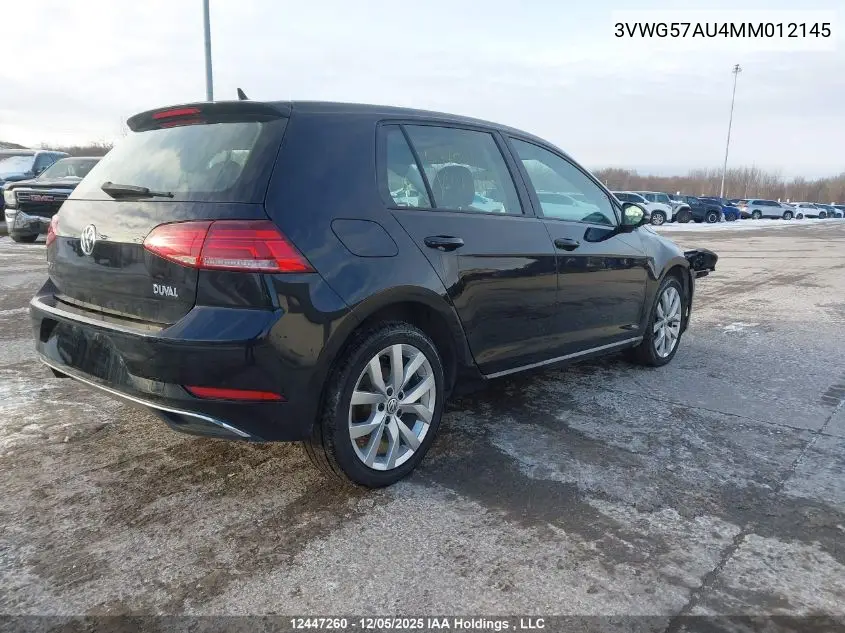 3VWG57AU4MM012145 2021 Volkswagen Golf