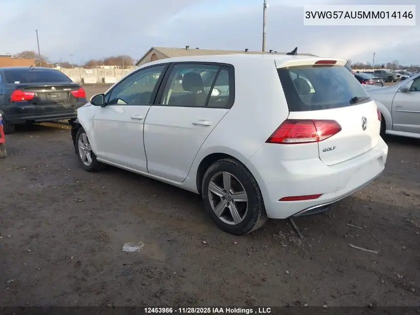 3VWG57AU5MM014146 2021 Volkswagen Golf Comfortline/Highline