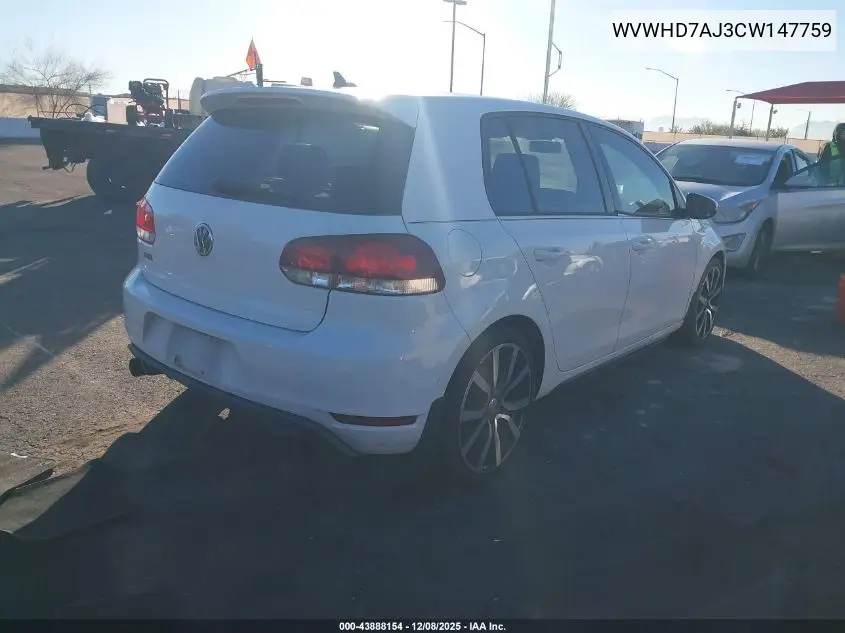 WVWHD7AJ3CW147759 2012 Volkswagen Gti 4-Door Autobahn