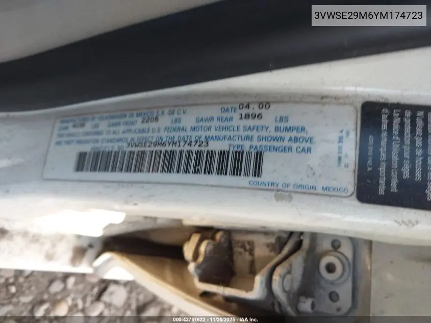 3VWSE29M6YM174723 2000 Volkswagen Jetta Gls Vr6