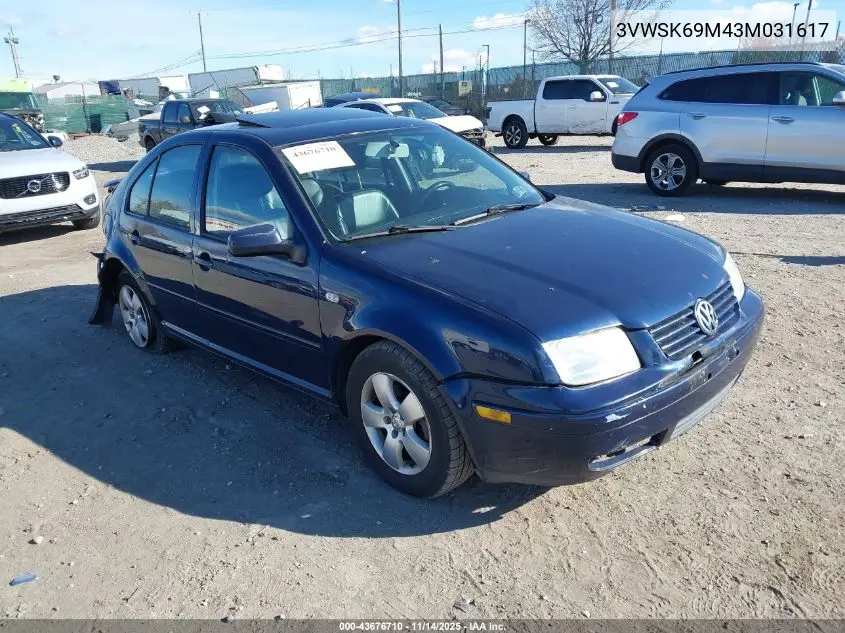 3VWSK69M43M031617 2003 Volkswagen Jetta Gls 2.0L