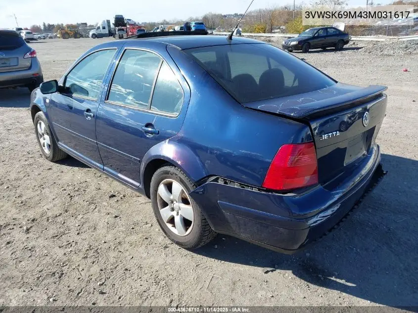 3VWSK69M43M031617 2003 Volkswagen Jetta Gls 2.0L