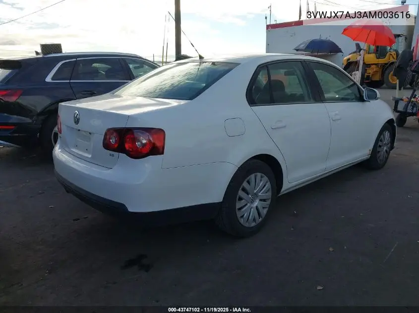3VWJX7AJ3AM003616 2010 Volkswagen Jetta S