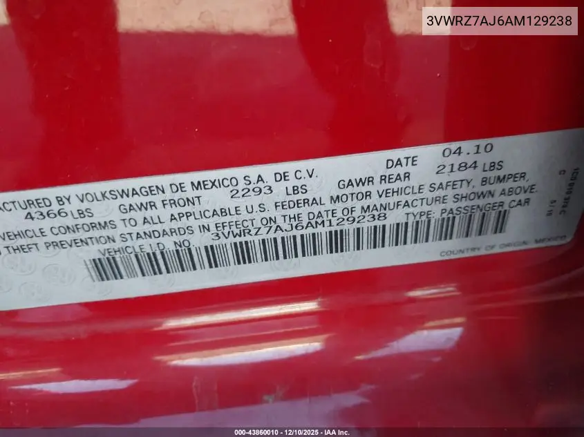3VWRZ7AJ6AM129238 2010 Volkswagen Jetta Limited Edition