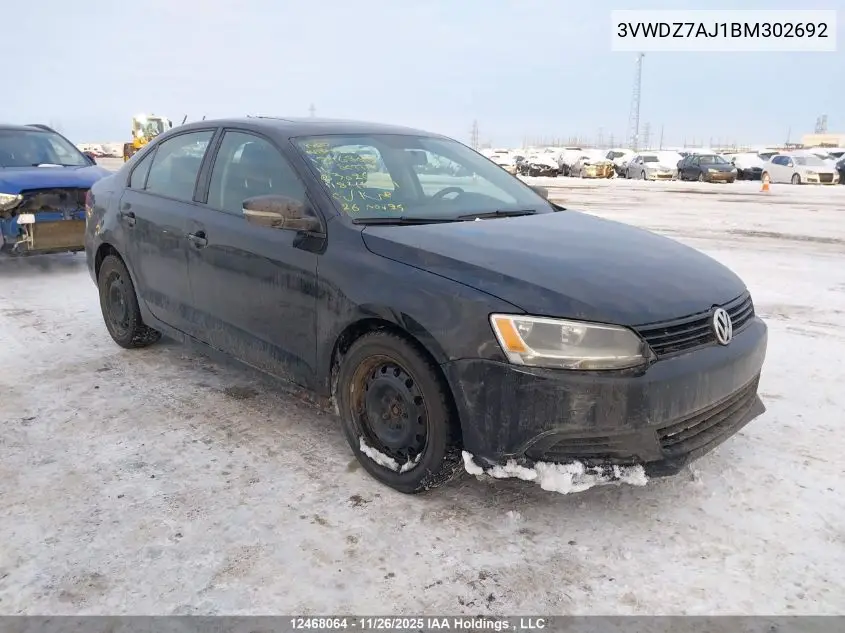 3VWDZ7AJ1BM302692 2011 Volkswagen Jetta 2.5L Se