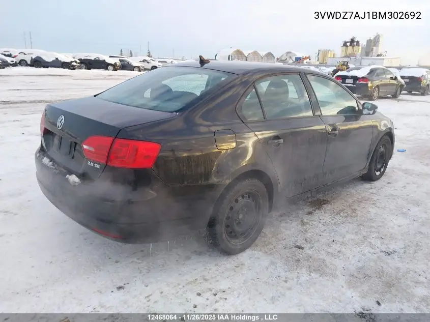 3VWDZ7AJ1BM302692 2011 Volkswagen Jetta 2.5L Se