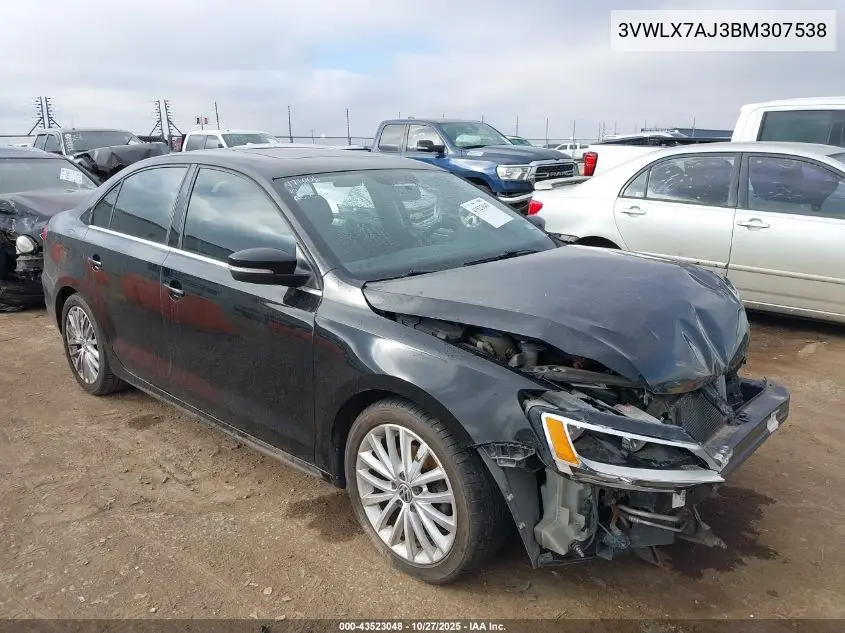 3VWLX7AJ3BM307538 2011 Volkswagen Jetta 2.5L Sel