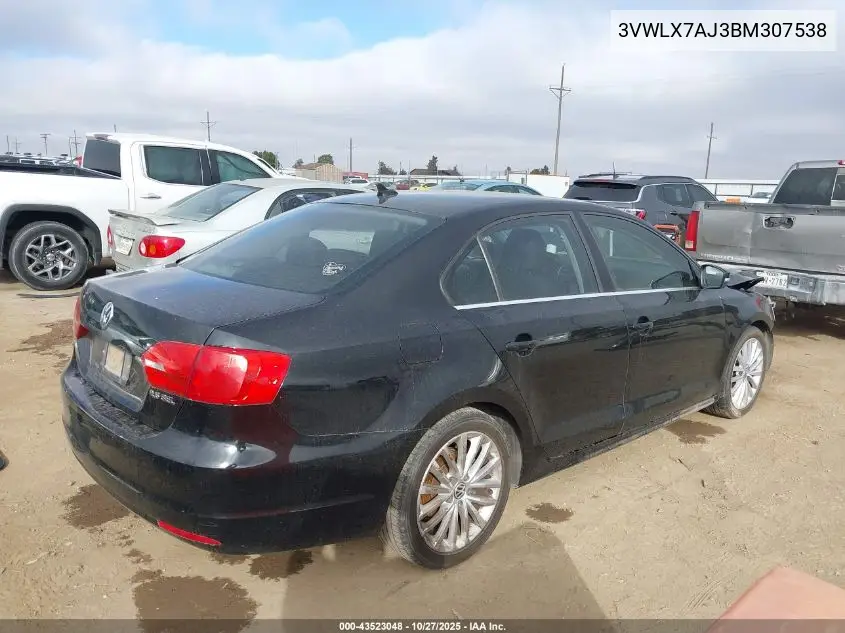 3VWLX7AJ3BM307538 2011 Volkswagen Jetta 2.5L Sel