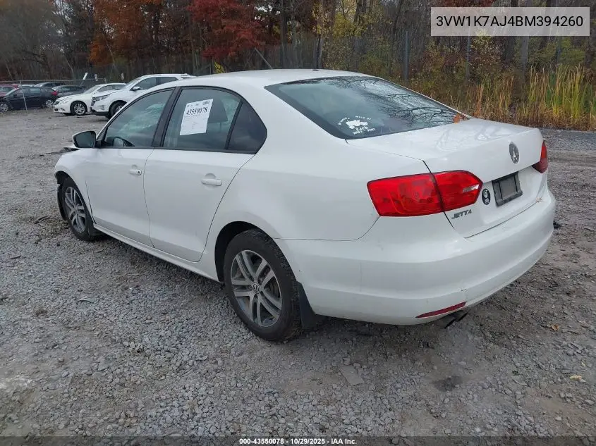 3VW1K7AJ4BM394260 2011 Volkswagen Jetta 2.0L S