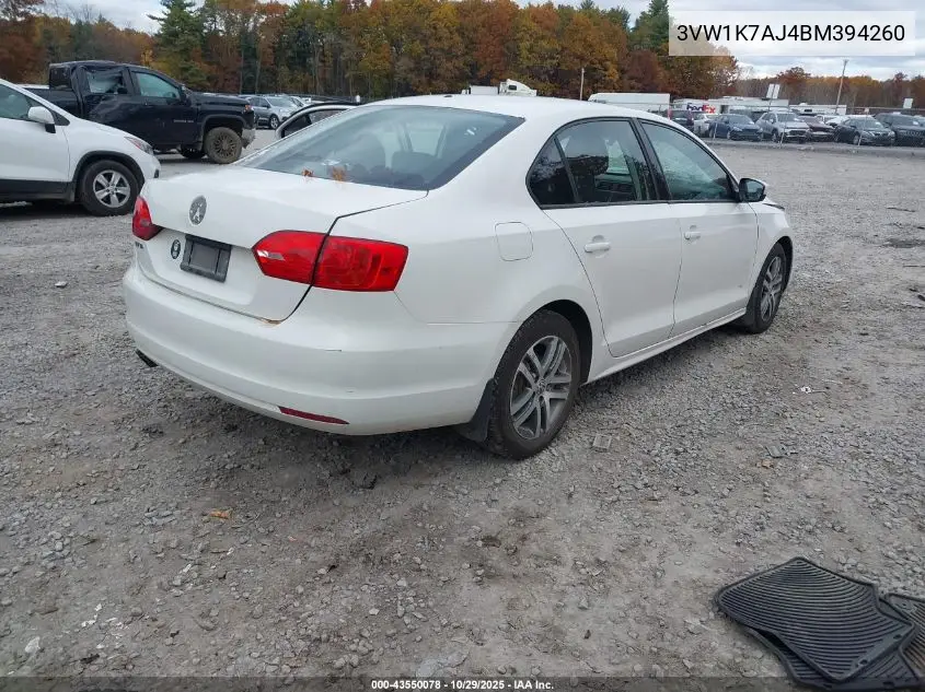 3VW1K7AJ4BM394260 2011 Volkswagen Jetta 2.0L S
