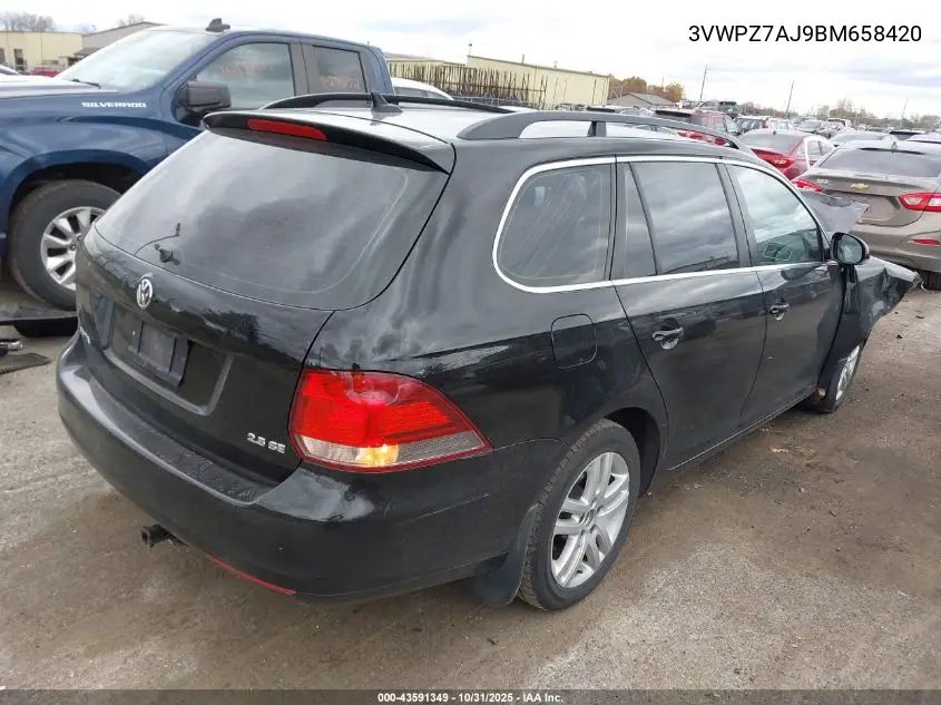3VWPZ7AJ9BM658420 2011 Volkswagen Jetta Sportwagen 2.5L Se