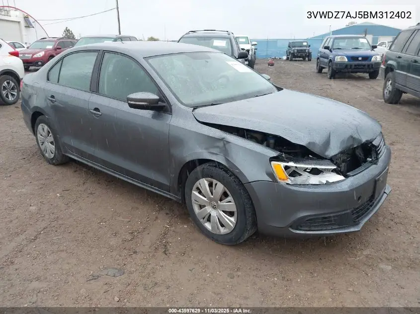 3VWDZ7AJ5BM312402 2011 Volkswagen Jetta 2.5L Se