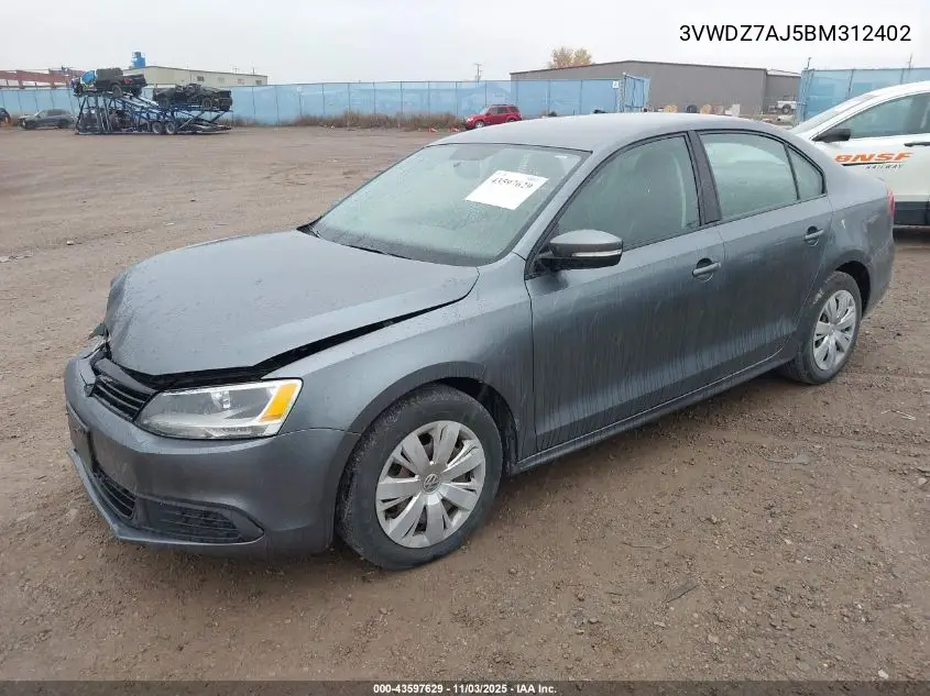 3VWDZ7AJ5BM312402 2011 Volkswagen Jetta 2.5L Se