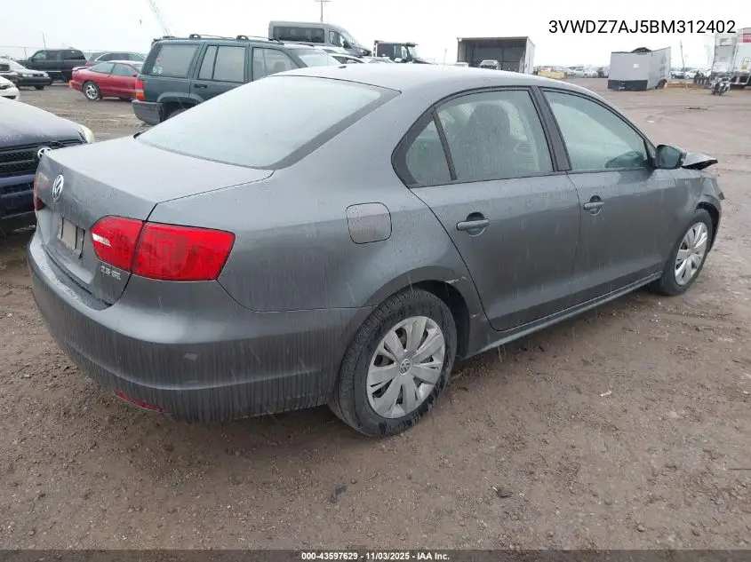 3VWDZ7AJ5BM312402 2011 Volkswagen Jetta 2.5L Se