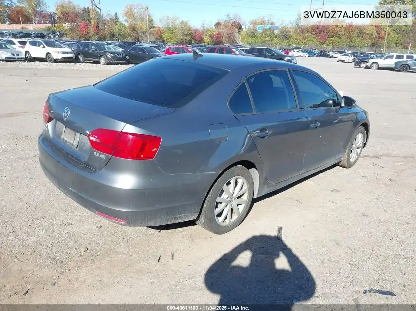 3VWDZ7AJ6BM350043 2011 Volkswagen Jetta 2.5L Se