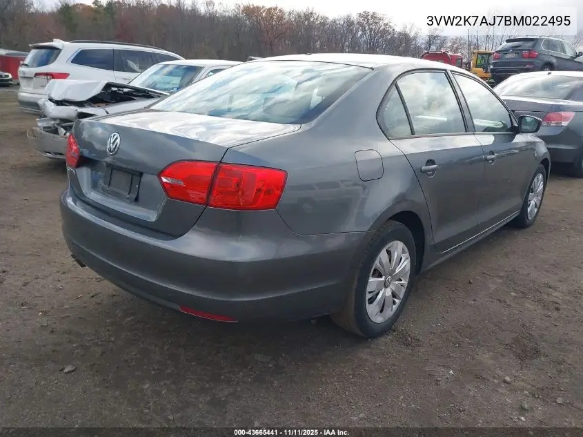 3VW2K7AJ7BM022495 2011 Volkswagen Jetta 2.0L S