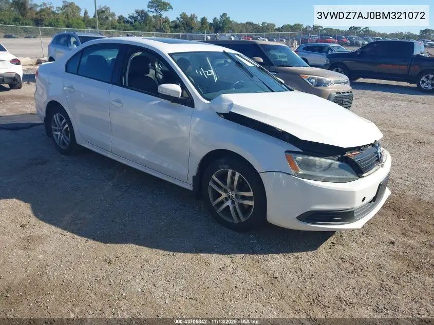 3VWDZ7AJ0BM321072 2011 Volkswagen Jetta 2.5L Se
